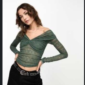 Free People Green Lace Off-Shoulder Blouse